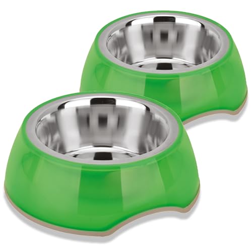 Happinesque Hundenäpfe aus Edelstahl, Katzennäpfe mit Pellucid transparentem Kunststoff (2 Stück) – kippsicherer rutschfester großer Wassernapf für Hunde, Katzen-Wassernapf, spülmaschinenfest, 900 ml von HAPPINESQUE