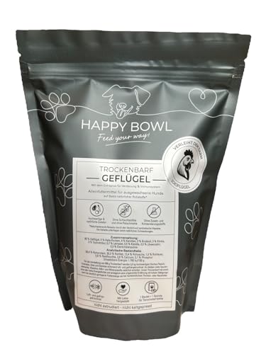 Happy Bowl - Trockenbarf Geflügel - Alleinfuttermittel für Hunde auf Basis natürlicher Inhaltsstoffe - Trockenfutter, Nassfutter oder Barf-Ersatz (500g (1er Pack)) von HAPPY BOWL Feed your way!