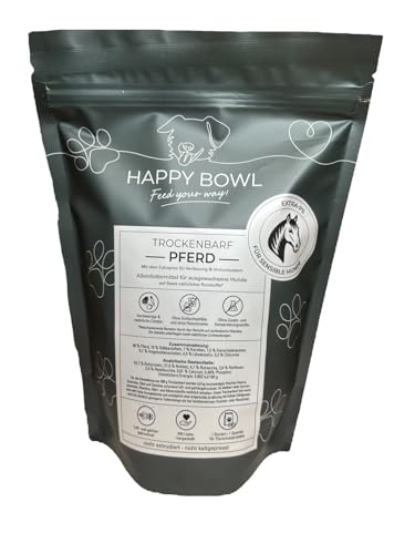 Happy Bowl - Trockenbarf Pferd - 500g - Alleinfuttermittel für Hunde auf Basis natürlicher Inhaltsstoffe - Trockenfutter, Nassfutter oder Barf-Ersatz (500g) von HAPPY BOWL Feed your way!