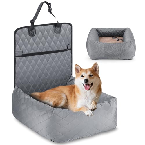 HAPPY HACHI Hundebett Autositzbezug Pet Car Booster Seat 2 in 1 Front Back Protector Pet Lookout Tragbarer Autositzabdeckung Hundetransport Vordersitz mit dickem Zwinger und Sicherheitsgurt von HAPPY HACHI