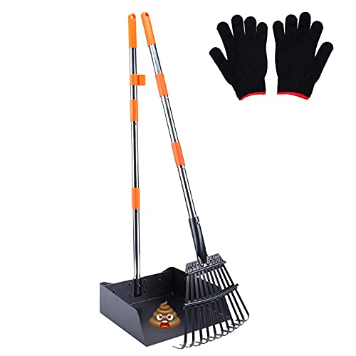 HAPPY HACHI Hundekotschaufel und Harke Set, Hundekotsammler mit verstallber Länge Griff, für große und kleine Hunde, Pooper Scooper mit Behälter zur Entfernung von Tierabfällen (M) von HAPPY HACHI