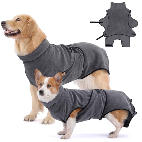 HAPPY HACHI Hunde Bademantel Mikrofaser Badetuch Hundebademantel Waschbare Super Saugfähig Feuchtigkeit Schnell Trocknend Handtuch Strandtuch für Kleine Mittlere und Große Hund Katze (Grau, L) von HAPPY HACHI