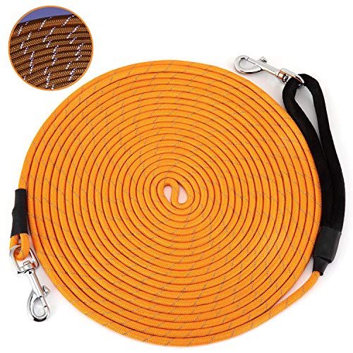 HAPPY HACHI Schleppleine für Hunde, Reflektierend Schleppleine Hundeleine mit Handschlaufe & 2 Karabinerhaken, Robuste Geflochten Trainingsleine für Kleine bis Große Hunde (Orange, 10m) von HAPPY HACHI
