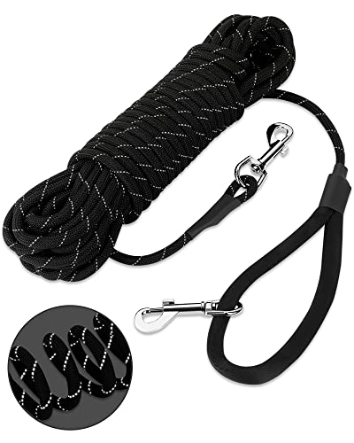 HAPPY HACHI Schleppleine für Hunde, Reflektierend Schleppleine Hundeleine mit Handschlaufe & 2 Karabinerhaken, Robuste Geflochten Trainingsleine für Kleine bis Große Hunde (Schwarz, 5m) von HAPPY HACHI