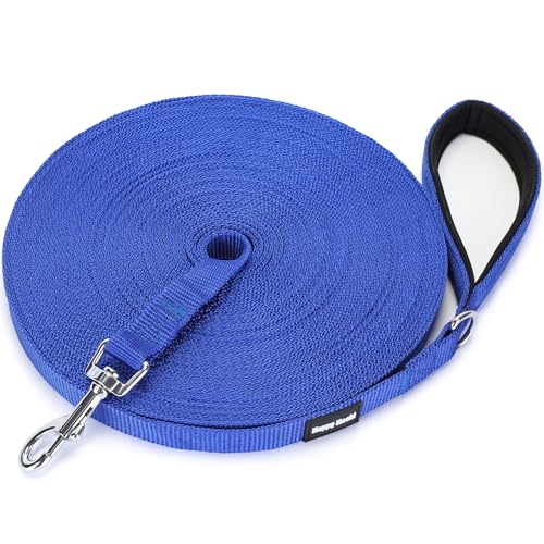 Schleppleine für Hunde, 3m /5m /10m /15m /20m /33m Nylon Hundeleine mit Robuste & Wetterfeste, Trainingsleine mit D-Karabiner und Griffpolster für Große bis Kleine Hunde (20m, Blue) von HAPPY HACHI