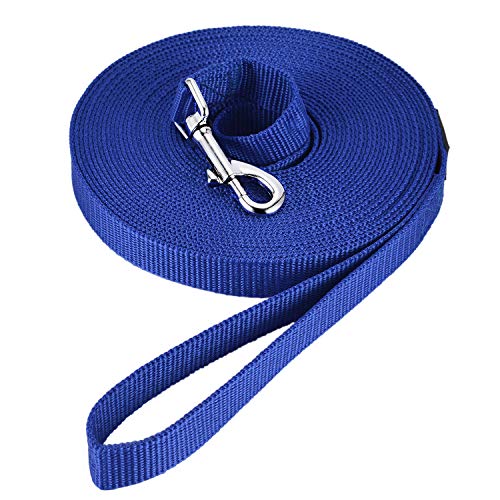 Schleppleine für Hunde, 3m /5m /10m /15m /20m /33m Nylon Hundeleine mit Robuste & Wetterfeste, Trainingsleine mit D-Karabiner und Griffpolster für Große bis Kleine Hunde (5m, Blue) von HAPPY HACHI