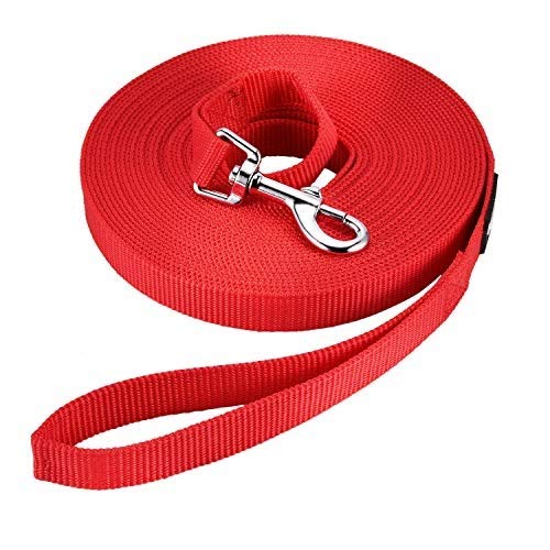 Schleppleine für Hunde, 3m /5m /10m /15m /20m /33m Nylon Hundeleine mit Robuste & Wetterfeste, Trainingsleine mit D-Karabiner und Griffpolster für Große bis Kleine Hunde (5m, Red) von HAPPY HACHI