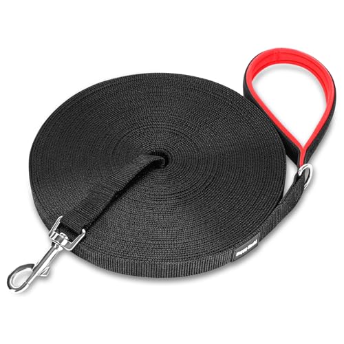 HAPPY HACHI Schleppleine für Hunde, 3m /5m /10m /15m /20m /25m /30m /33m Nylon Hundeleine mit Handschlaufe, Trainingsleine mit D-Karabiner für Große bis Kleine Hunde (Schwarz, 33m) von HAPPY HACHI