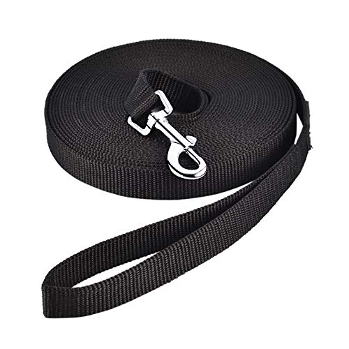 HAPPY HACHI Schleppleine für Hunde, 3m /5m /10m /15m /20m /25m /30m /33m Nylon Hundeleine mit Handschlaufe, Trainingsleine mit D-Karabiner für Große bis Kleine Hunde (Schwarz, 33m) von HAPPY HACHI