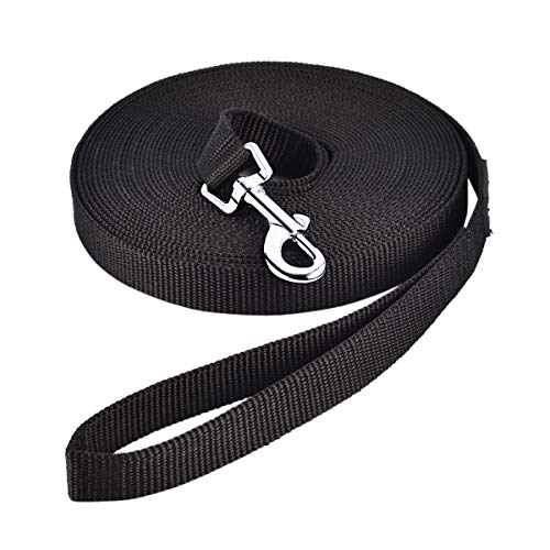 HAPPY HACHI Schleppleine für Hunde, 3m /5m /10m /15m /20m /25m /30m /33m Nylon Hundeleine mit Handschlaufe, Trainingsleine mit D-Karabiner für Große bis Kleine Hunde (Schwarz, 20m) von HAPPY HACHI