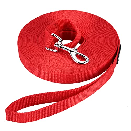 Schleppleine für Hunde, 3m /5m /10m /15m /20m /33m Nylon Hundeleine mit Robuste & Wetterfeste, Trainingsleine mit D-Karabiner und Griffpolster für Große bis Kleine Hunde (10m, Red) von HAPPY HACHI