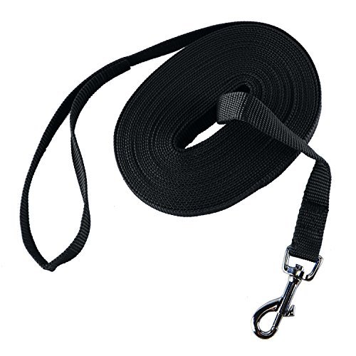 Schleppleine für Hunde, 3m /5m /10m /15m /20m /33m Nylon Hundeleine mit Robuste & Wetterfeste, Trainingsleine mit D-Karabiner und Griffpolster für Große bis Kleine Hunde (15m, Black) von HAPPY HACHI