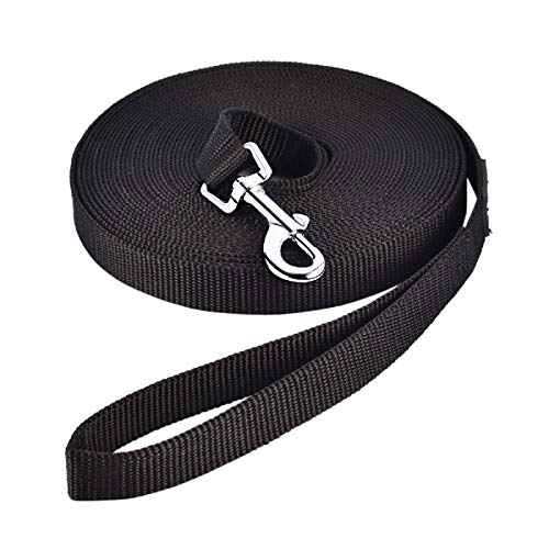 HAPPY HACHI Schleppleine für Hunde, 3m /5m /10m /15m /20m /25m /30m /33m Nylon Hundeleine mit Handschlaufe, Trainingsleine mit D-Karabiner für Große bis Kleine Hunde (Schwarz, 3m) von HAPPY HACHI
