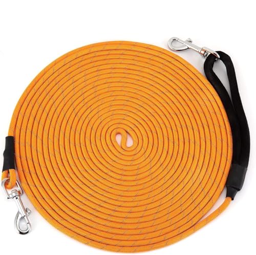 HAPPY HACHI Schleppleine für Hunde, Reflektierend Schleppleine Hundeleine mit Handschlaufe & 2 Karabinerhaken, Robuste Geflochten Trainingsleine für Kleine bis Große Hunde (Orange, 20m) von HAPPY HACHI