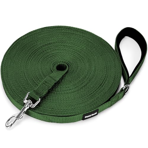HAPPY HACHI Schleppleine für Hunde, 3m /5m /10m /15m /20m /25m /30m /33m Nylon Hundeleine mit Handschlaufe, Trainingsleine mit D-Karabiner für Große bis Kleine Hunde (Grün, 25m) von HAPPY HACHI