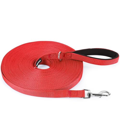 HAPPY HACHI Schleppleine für Hunde, 3m /5m /10m /15m /20m /25m /30m /33m Nylon Hundeleine mit Handschlaufe, Trainingsleine mit D-Karabiner für Große bis Kleine Hunde (Rot, 25m) von HAPPY HACHI