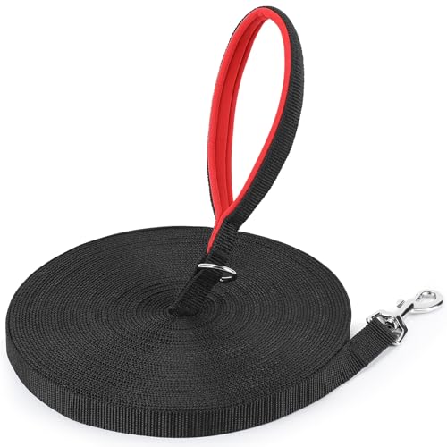 HAPPY HACHI Schleppleine für Hunde, 3m /5m /10m /15m /20m /25m /30m /33m Nylon Hundeleine mit Handschlaufe, Trainingsleine mit D-Karabiner für Große bis Kleine Hunde (Schwarz, 25m) von HAPPY HACHI