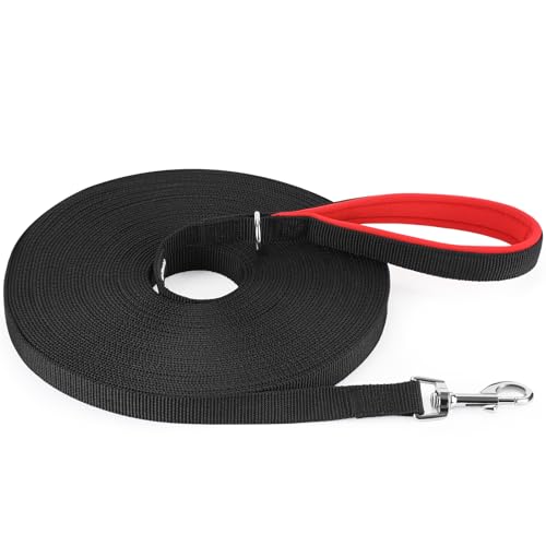 HAPPY HACHI Schleppleine für Hunde, 3m /5m /10m /15m /20m /25m /30m /33m Nylon Hundeleine mit Handschlaufe, Trainingsleine mit D-Karabiner für Große bis Kleine Hunde (Schwarz, 30m) von HAPPY HACHI