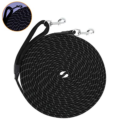 HAPPY HACHI Schleppleine für Hunde, Reflektierend Schleppleine Hundeleine mit Handschlaufe & 2 Karabinerhaken, Robuste Geflochten Trainingsleine für Kleine bis Große Hunde (Schwarz, 3m) von HAPPY HACHI