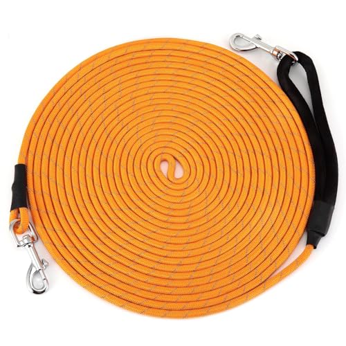 HAPPY HACHI Schleppleine für Hunde, Reflektierend Schleppleine Hundeleine mit Handschlaufe & 2 Karabinerhaken, Robuste Geflochten Trainingsleine für Kleine bis Große Hunde (Orange, 5m) von HAPPY HACHI