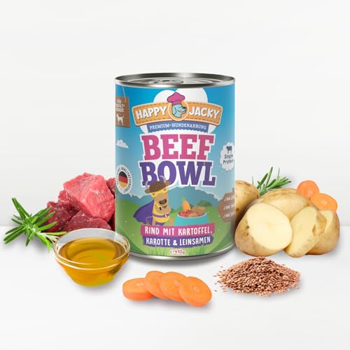 HAPPY JACKY | extra sensitives High-Premium Nassfutter für Hunde ohne Getreide | Rind mit Kartoffel, Karotte & Leinsamen | ohne Konservierungsstoffe, Zuckerfrei | 6x410g HAPPY JACKY | extra sensitives High-Premium Nassfutter für Hunde ohne Getreide | Rind mit Kartoffel, Karotte & Leinsamen | ohne Konservierungsstoffe, Zuckerfrei | 6x410g von HAPPY JACKY