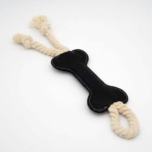 HAPPY JACKY Stoffspielzeug für Hunde in Knochenform mit Seil schwarz | Ideal für Kau- und Wurfspiele | Perfekt für kleine bis große Hunde von HAPPY JACKY