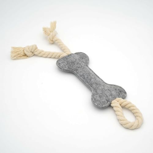 HAPPY JACKY Stoffspielzeug für Hunde in Knochenform mit Seil | Farbe grau | Ideal für Kau- und Wurfspiele | Perfekt für kleine bis große Hunde von HAPPY JACKY