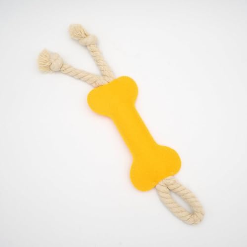 HAPPY JACKY Stoffspielzeug für Hunde in Knochenform mit Seil | Farbe gelb | Ideal für Kau- und Wurfspiele | Perfekt für kleine bis große Hunde von HAPPY JACKY