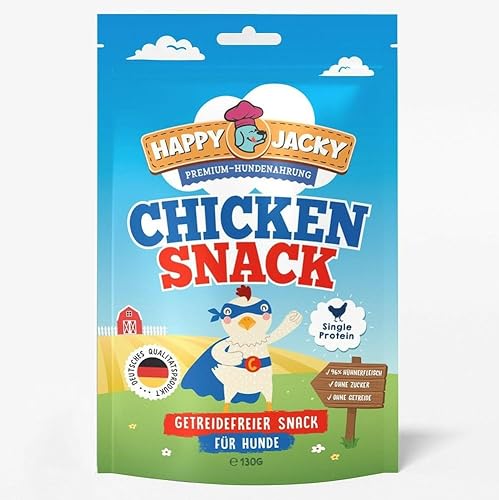 HAPPY JACKY Monoprotein Snack für ernährungssensible Hunde - ohne Zucker, ohne Getreide - 6 x 125g (6, Huhn) von HAPPY JACKY