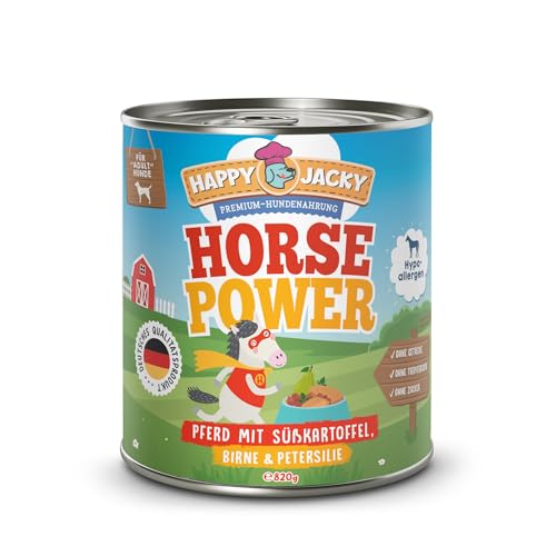 HAPPY JACKY – extra sensitives High-Premium Nassfutter für Hunde ohne Getreide - Pferd mit Süßkartoffel, Birne & Petersilie - ohne Konservierungsstoffe, Zuckerfrei - 6x820g von HAPPY JACKY