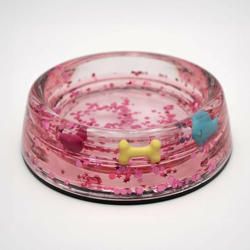 HAPPY JACKY Napf Hund aus Acryl Größe M Rosa | Rutschfester Napf Hund mit Schneekugel-Effekt | Geeignet für mittelgroße Hunde mit dekorativen Figuren von HAPPY JACKY