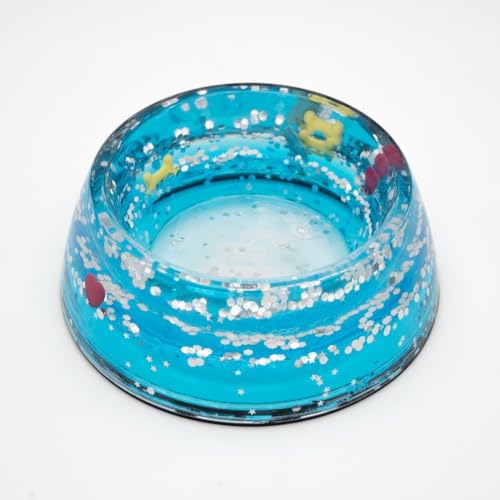 HAPPY JACKY Napf Hund aus Acryl Größe M blau | Rutschfester Napf Hund mit Schneekugel-Effekt | Geeignet für mittelgroße Hunde mit dekorativen Figuren von HAPPY JACKY