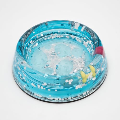 HAPPY JACKY Napf Hund aus Acryl Größe S blau | Rutschfester Napf Hund mit Schneekugel-Effekt | Geeignet für kleine Hunde mit dekorativen Figuren von HAPPY JACKY