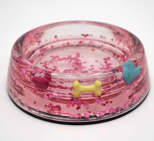 Napf Hund aus Acryl Größe S rosa | Rutschfester Napf Hund mit Schneekugel-Effekt | Geeignet für kleine Hunde mit dekorativen Figuren von HAPPY JACKY