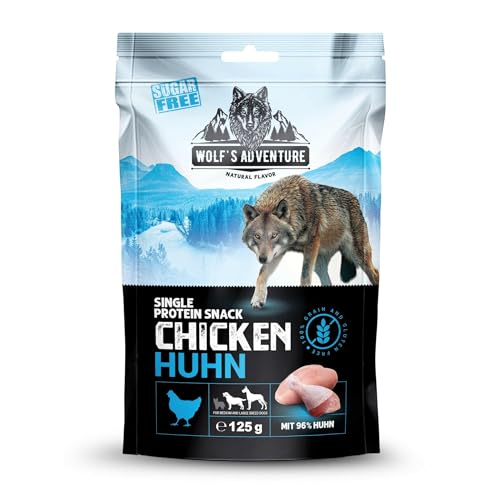 Wolf's Adventure Single Protein Snack 6x125g in Vier Wilden Geschmacksrichtungen Huhn pur von HAPPY JACKY