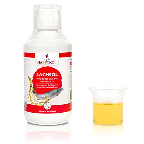 HAPPYKOI® Lachsöl mit Omega-3 flüssiges Ergänzungsfuttermittel Futterzusatz für Koi Fisch Futter - 250 ml und 500 ml (250 ml) von HAPPYKOI