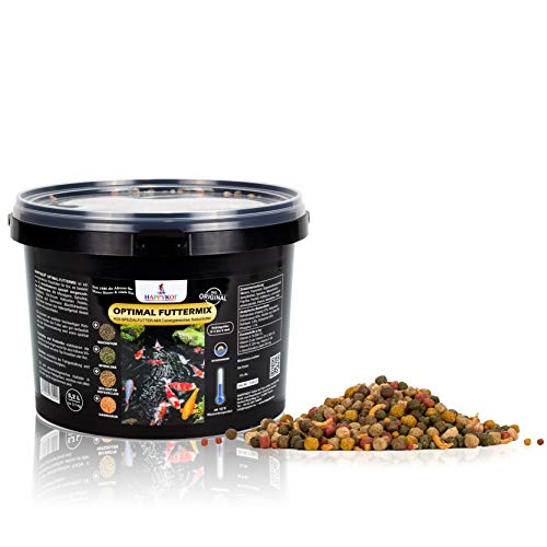 HAPPYKOI® Optimal Mix - Spezial Koi Fisch Futter Futtermix ausgewogen für Wachstum & Farbe mit Spirulina & Gammarus - 5,2 Liter Pellet Ø3 bis Ø6 mm von HAPPYKOI