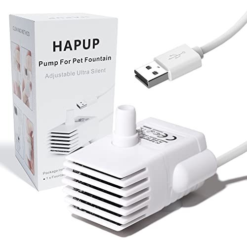 HAPUP Katzenbrunnen Wasserpumpe Trinkbrunnen für Katze Ersatzpumpe USB Mini Super Leise Wasser Pumpe Zimmerbrunnenpumpe (170L/H) mit 6,5ft Kabel für Katzen Trinkbrunnen Teich Aquarium von HAPUP