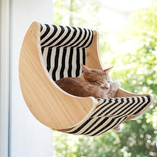 Fenster-Katzenbetten für den Innenbereich, Sitzstangen, Mondregale, montiert mit starken Saugnäpfen, Katzenfenstersitz zum Schlafen und Beobachten von Vögeln (Streifen) von HAPYKITYS