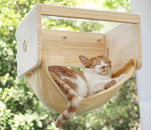 Katzen-Fensterstange mit Acryldach, schnurlose Hängematte Bett montiert mit starken Saugnäpfen, Holzregal für Innenkatzen, Klettern, Sonnenbad und Überblick Katzen-Fensterstange mit Acryldach, schnurlose Hängematte Bett montiert mit starken Saugnäpfen, Holzregal für Innenkatzen, Klettern, Sonnenbad und Überblick von HAPYKITYS