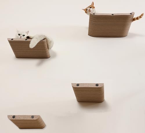 Katzen-Wandregale für innen, schalldichtes PET-Filz-Katzenmöbel-Set, kratzfeste Wandstange für Kätzchen, Klettern, Schlafen und Faulenzen (4er-Set, Haferflocken) von HAPYKITYS