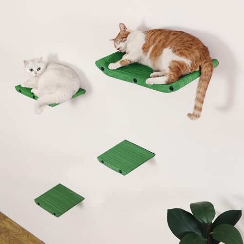 Katzen-Wandregale für innen, schalldichtes PET-Filz-Katzenmöbel-Set, kratzfeste Wandstange zum Klettern, Schlafen und Faulenzen (4er-Set, grün) von HAPYKITYS