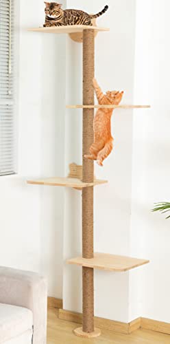 Katzenbaum hoher Turm, 180 cm, zur Wandmontage, echtes Holz, Katzenkletterer für Indoor-Katzen, moderne Katzenaktivitätsbäume mit Kratzbaum (Holz) von HAPYKITYS