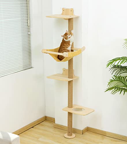 Kratzbaum hoch mit Hängematte, Wandmontage, für Indoor-Katzen, Kletter-Aktivitätsturm, 190 cm von HAPYKITYS