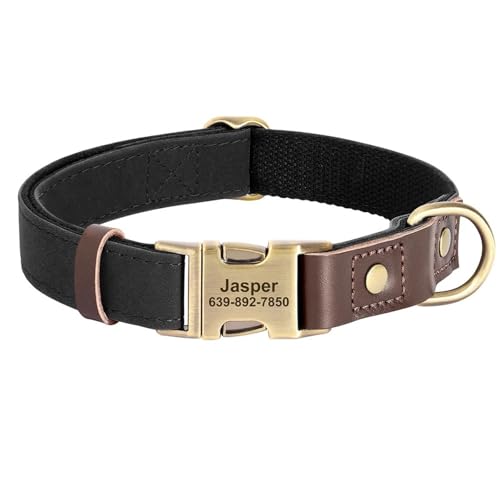 Benutzerdefinierte Verstellbare Anti-verlorene PU-Leder-Hundenname Telefonnummer Kragen Mit D-Ring Für Bulldog Shiba Inu Greyhound Beagle,Schwarz,L von HAQEPO