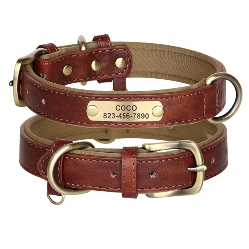 Benutzerdefinierte Verstellbare Anti-verlorene PU Leder-ID-Name Telefonnummer Hundekragen Hundekragen Für Bulldog Pudel Labrador Greyhound,Braun,S von HAQEPO