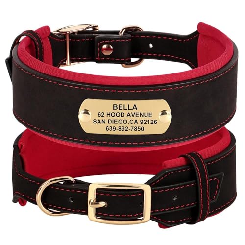 Breites Hundehalsband aus PU-Leder, personalisierbar, weich und bequem, Anti-Verlust, verstellbares Haustierhalsband, geeignet für Pit Bull Bulldogge, Französische Bulldogge, Schwarz, XL von YHTAKF