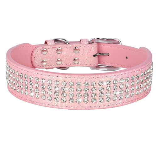Breites Leder-Hundehalsband mit Glitzer-Strass, Glitzer, Diamanten, Haustierhalsband für mittelgroße und große Hunde, Deutscher Schäferhund, Französische Bulldogge, Labrador, A, XL von YHTAKF
