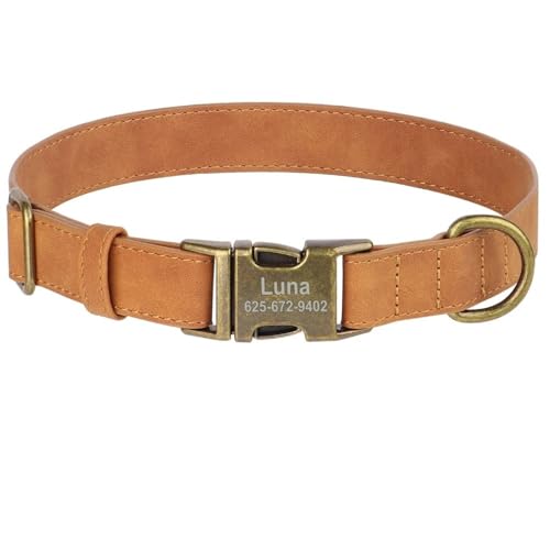 Custom Hundeausweis Name Verstellbarer Lederhundkragen Für Shiba Inu Greyhound Pitbull Chihuahua Pommeranische Französische Bulldogge,Hellbraun,L von HAQEPO