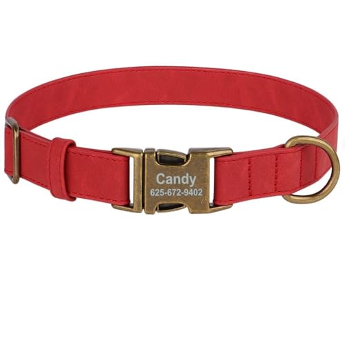 Custom Hundeausweis Name Verstellbarer Lederhundkragen Für Shiba Inu Greyhound Pitbull Chihuahua Pommeranische Französische Bulldogge,Rot,L von HAQEPO